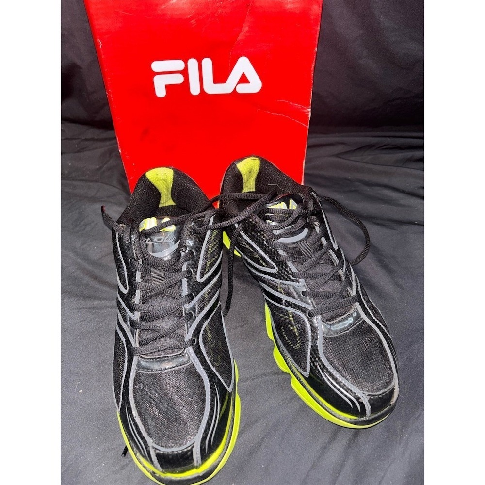 FILA Sport Nitro Boys Running Shoes Black Lime Punch Laces Size 7 sneakers shoes